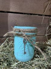 Farmhouse Flower Vase- handcrafted mason jar. Sea foam Blue/Green W/ Key Detail