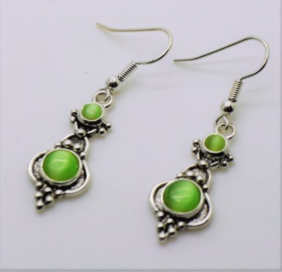A106 Simply Fish Hook silver Plated green cat eye color Dangle Fashion Earring