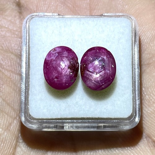 2 Pcs Natural Star Ruby Unheated 10x8mm Oval Loose Cabochon Gemstones 9.85 Cts - Picture 10 of 12