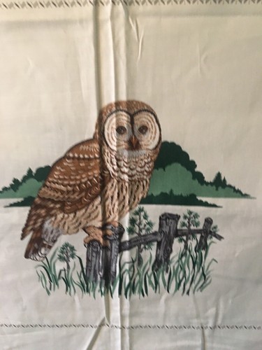 Vintage Owl Fabric yards quilt sew Applique Pillow Owls Great Horned Saw Whet - Picture 2 of 15