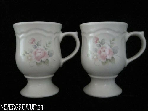 PFALTZGRAFF TEA ROSE PEDESTAL~FOOTED MUGS~SET/2~EUC