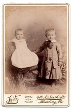 CIRCA 1870s CABINET CARD FRITS TWO CHILDREN IN DRESSES READING PENNSYLVANIA