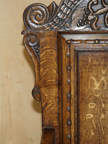 FINE & RARE ORIGINAL 19TH CENTURY WAINSCOT ARMCHAIR ENGLAND OAK WITH SIDE DRAWER - Picture 7 of 24