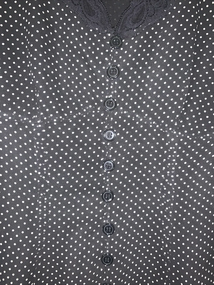 Coldwater Creek Silk Midi Dress Womens 10 Black Polka Dot Lined Lace Pin Up - Image 4 of 4