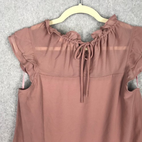 Monteau Blouse Womens Large Pink Top Ruffle Dusty Cottage Career Church Flowy - Picture 8 of 10