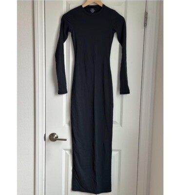 Skims Gray Fits Everybody Crewneck Long Sleeve Maxi Dress