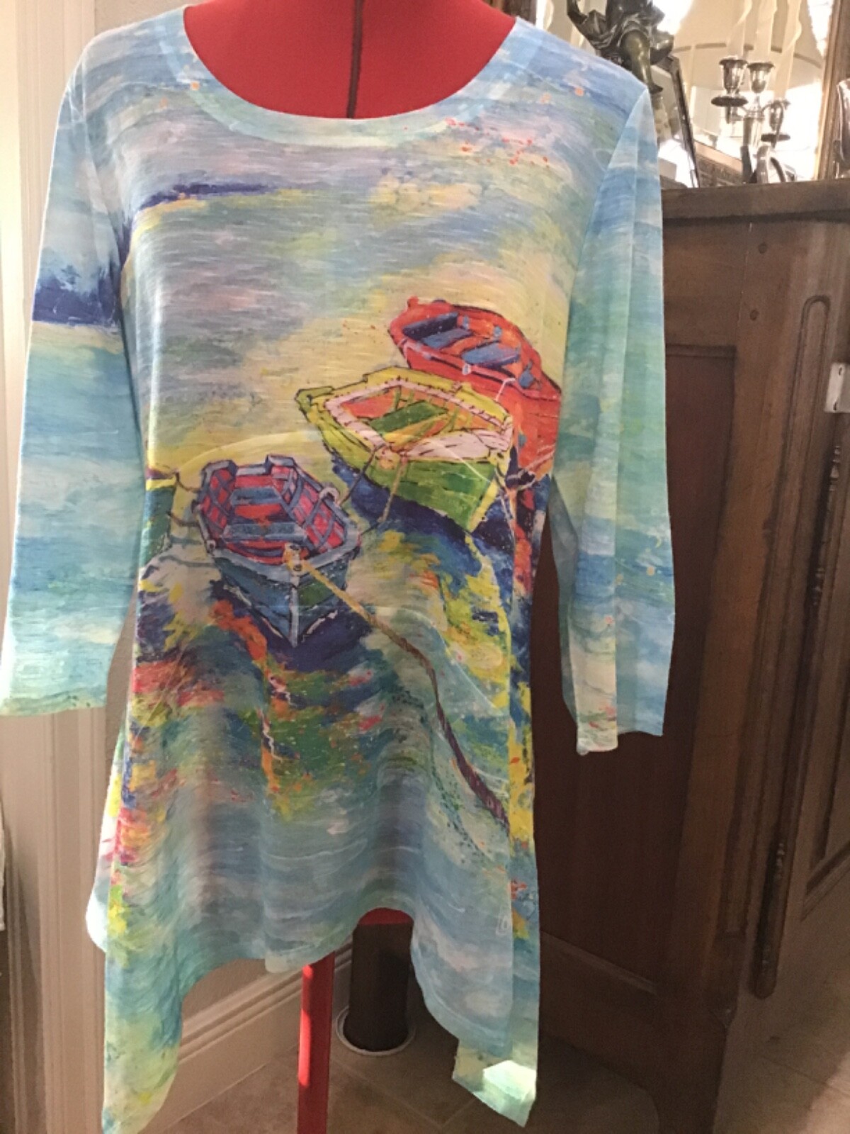 Leoma Lovegrove Multicolored Row Boats 3/4 Sleeve Tunic Size M NEW eBay