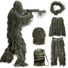 MOPHOTO 5 in 1 Ghillie Suit, 3D Camouflage Hunting Apparel for Men/Adult/Youth
