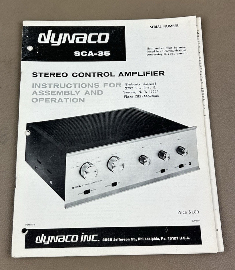 Dynaco SCA-35 Instruction Manual D-276