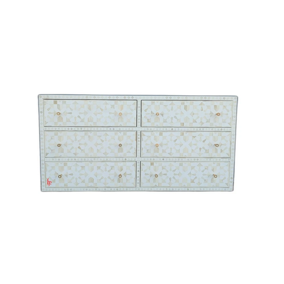 Antique White Home Decor Furniture | Handcrafted Chest of 6 Drawers | Dresser  - Image 4 of 4