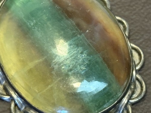 Large Fluorite Multicolor Striped Banded Gemstone 925 Sterling Silver Pendant - 第 9/9 張圖片