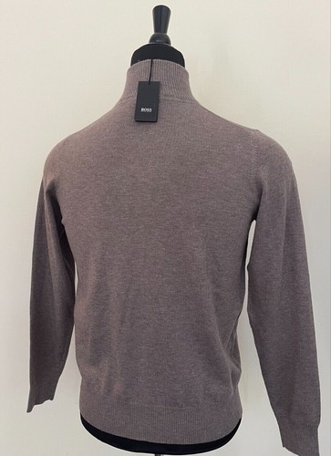 Unisex Hugo Boss Pullover M size Brown Gray Taupe Wool Half Zip Buttons Sweater - Picture 4 of 7