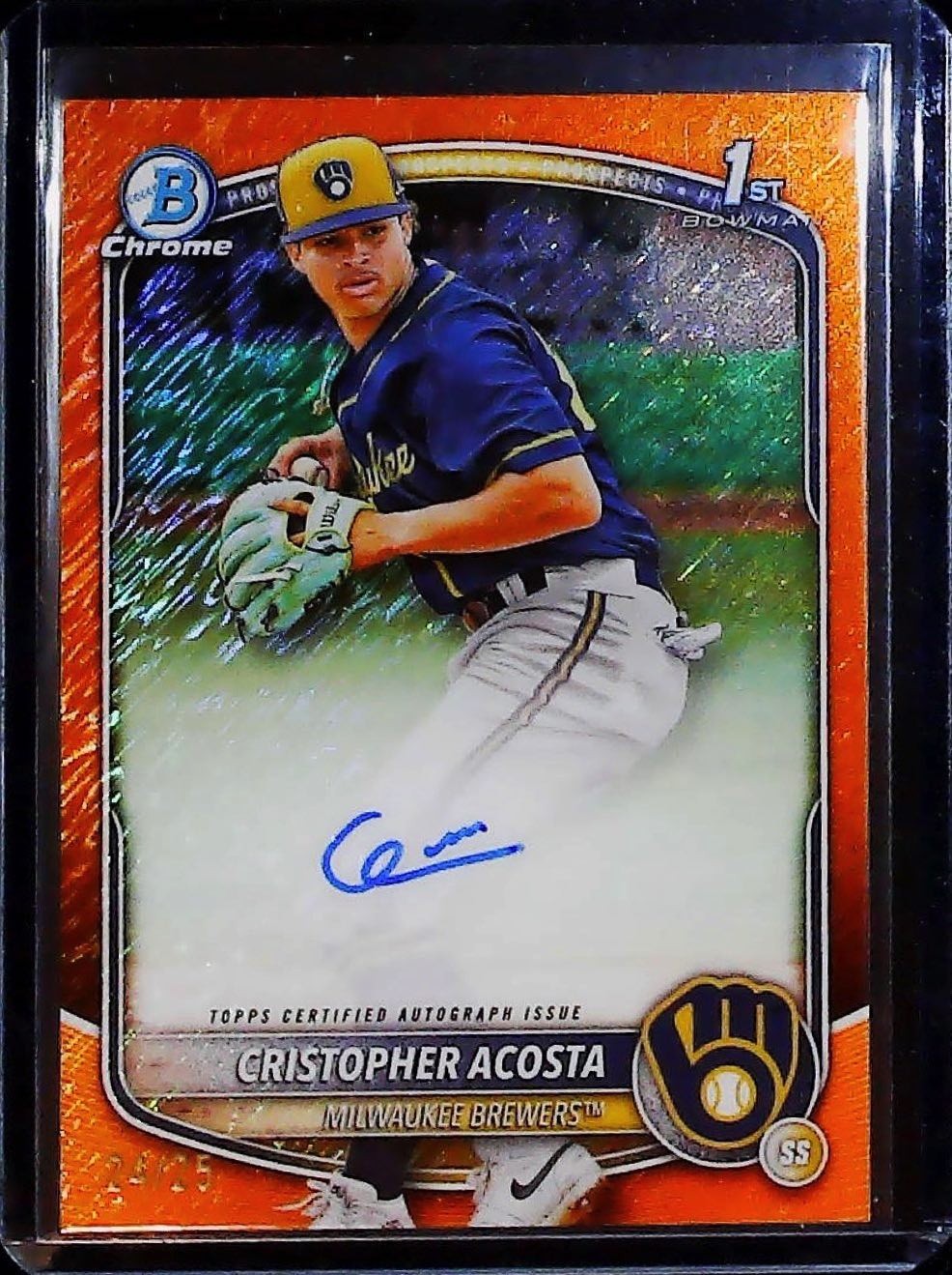 2025 Bowman Chrome #CPA-CAC Cristopher Acosta Prospect Auto Orange Shimmer /25