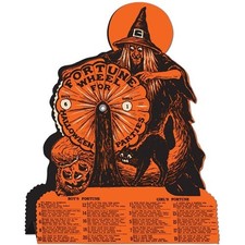 Vintage Halloween Witch Fortune Wheel Game 9" x 7" Paper Halloween Decorations
