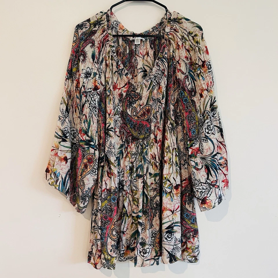 Blusa Spense Talla 2x Floral Cachemira Arrugada Manga Campana Romántica Caprichosa Fluida Foto 3 de 4