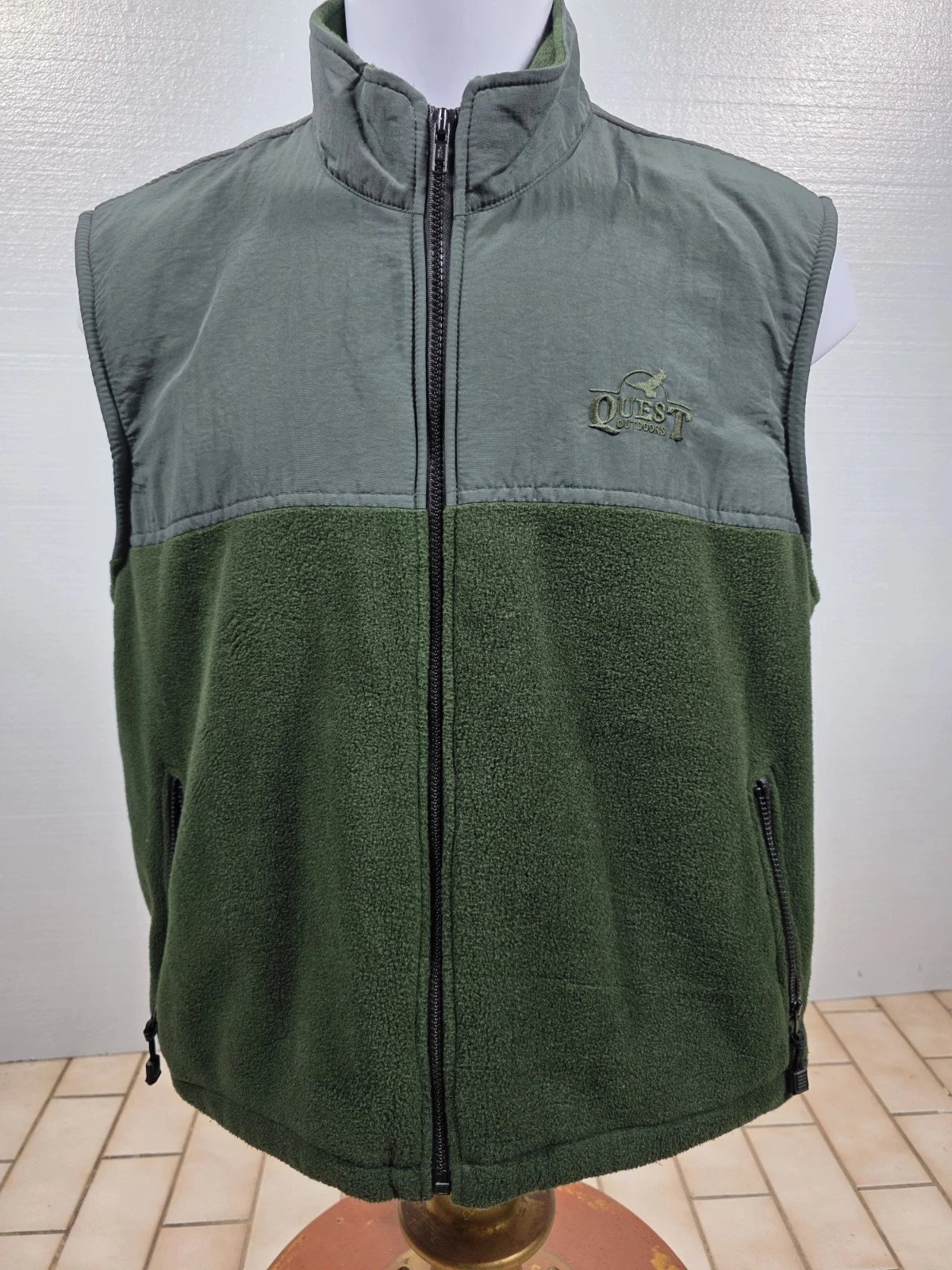 Vintage Quest Outdoors Two-Tone Fleece Vest Forest Green Size Large L