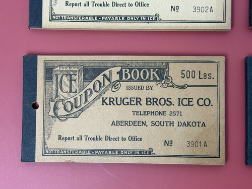 4 Kruger Bros Ice Co. Książki kuponowe na 500lbs lód 1930s Era depresji S Dakota - Zdjęcie 4 z 12