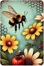 Vintage Bee And Sunflower Garden Tin Metal Signs Home D cor 8x12