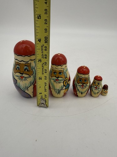 Vtg Santa Nesting Dolls Set of 5 Hand Painted - Picture 6 of 7