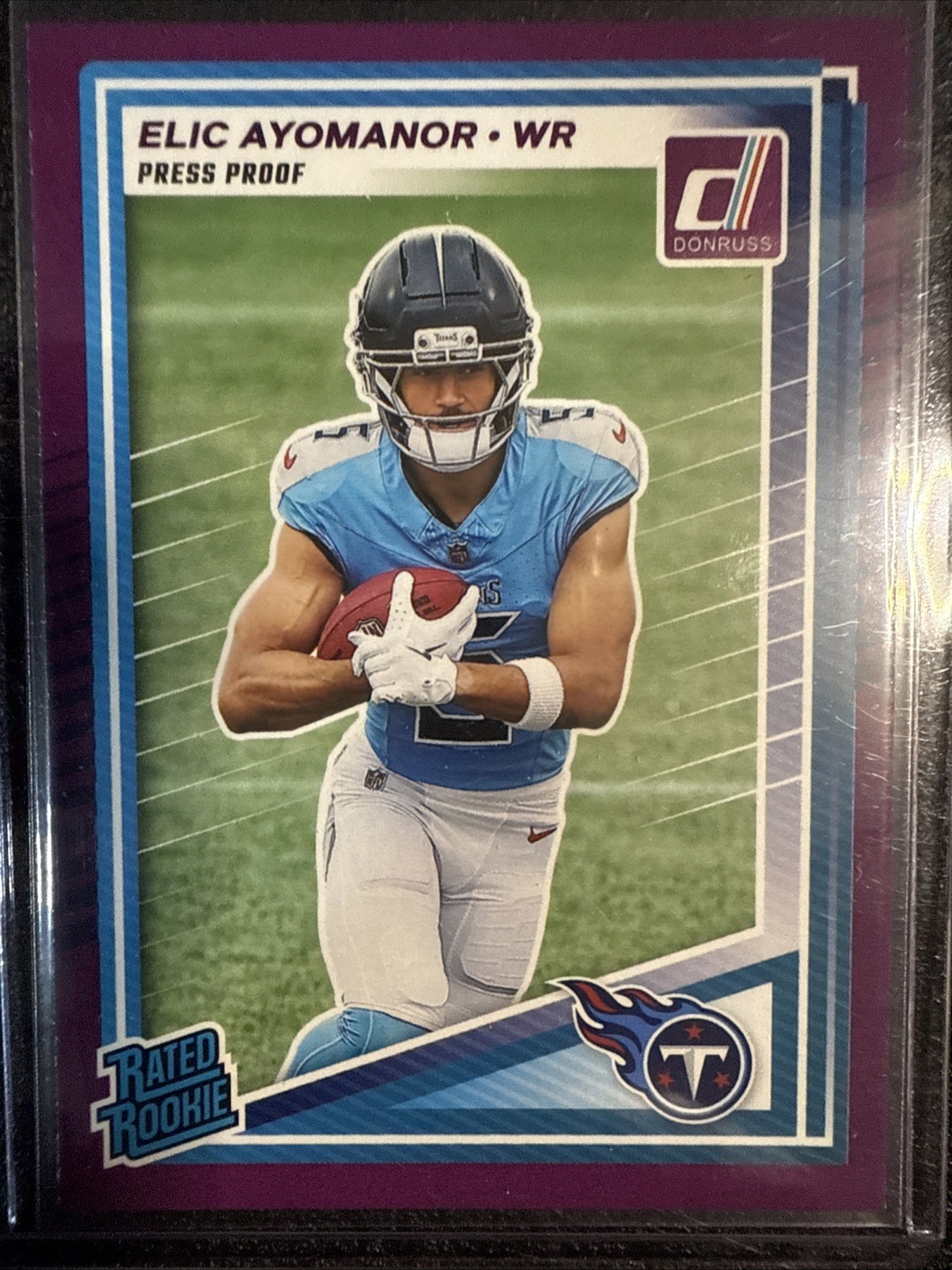 2025 Donruss Elic Ayomanor Rated Rookie Purple Press Proof #339 (RC) Titans