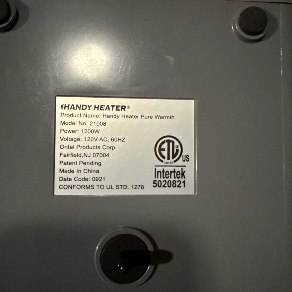 Handy Heater Pure Warmth 1200W Portable Ceramic Space Heater As Seen On TV Works - Image 3 of 4