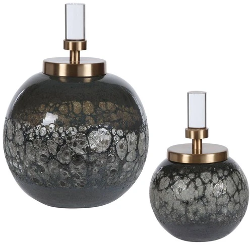 Uttermost Cessair Blue and Gray Art Glass Bottles Set of 2 - Picture 2 of 4