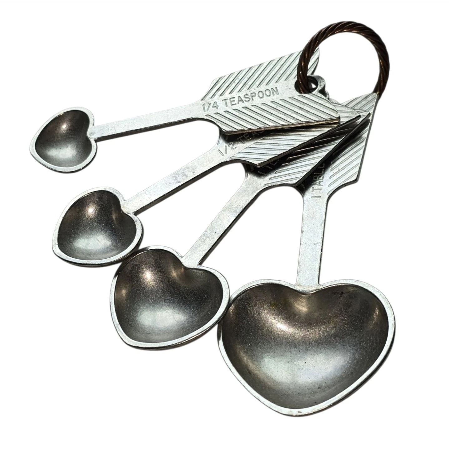 Heart Measuring Spoons Pewter by Beehive 1998 4 spoons Kitchen Baking Cooking