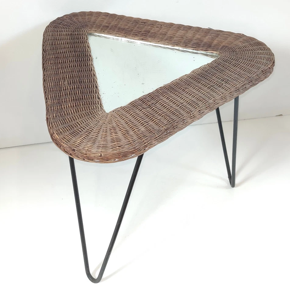 TABLE BASSE MIROIR ROTIN MATHIEU MATEGOT DESIGN 50 era GUYS GUARICHE HITIER - Photo 3/4