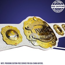 IWGP INTERCONTINENTAL CHAMPION WHITE WRESTLING BELT BRASS ADULT SIZE LEATHER