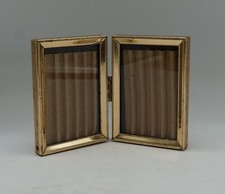 Antique Gold Gilded Hinged Double Picture Frame Ornate Desktop 2-1/2"x3-1/2"