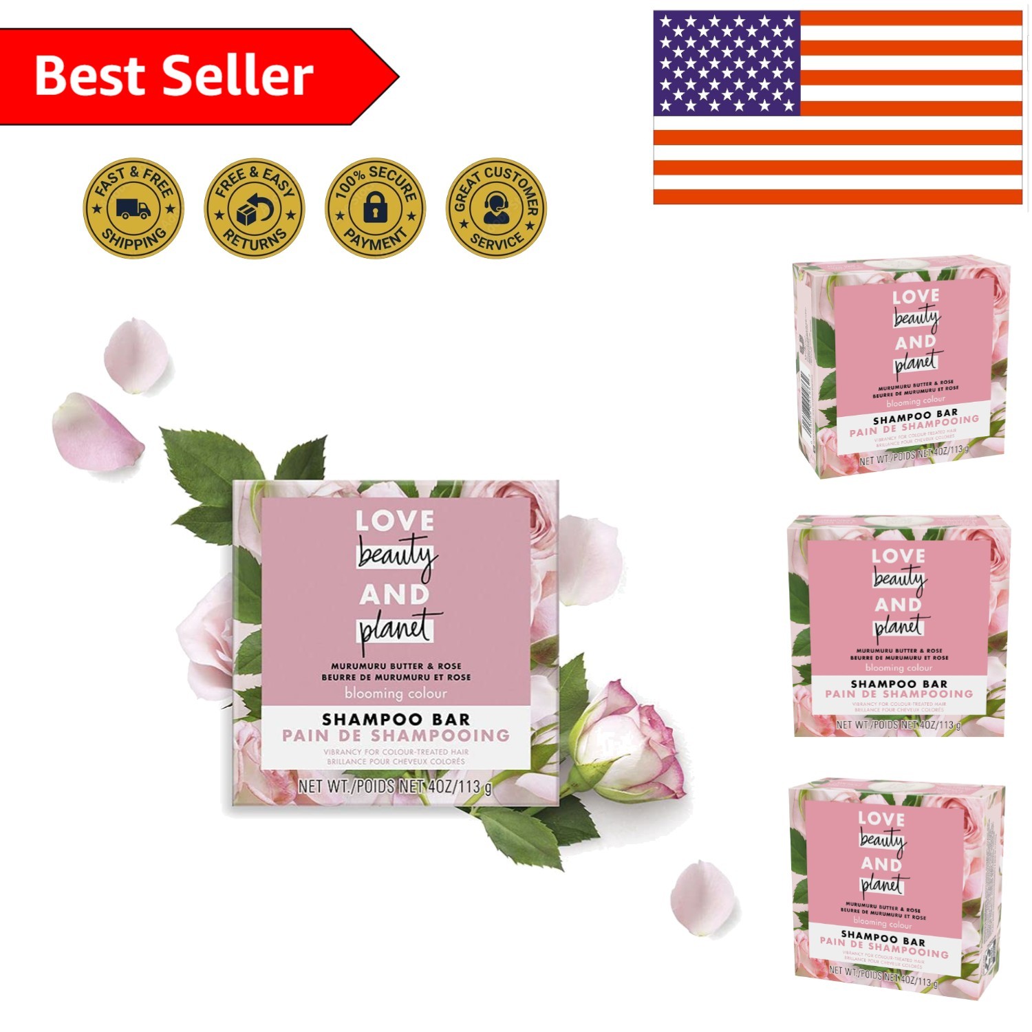 Sulfate-Free Blooming Color Shampoo Bar with Coconut Oil & Rose Essence 4 oz