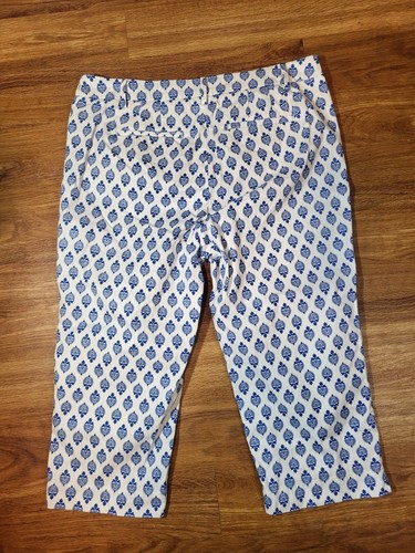Talbots Women 10P Blue White Fan Foulard Print Perfect Skimmers Crop Pants - Picture 4 of 4