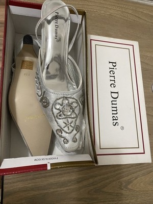 Vintage Pierre Dumas Women s Sling Back Sliver And Diamond. Size 8  1/2M New