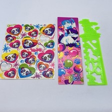 Lot/3 VTG LISA FRANK Sticker Sheet Pandas S162 Green Stencil Ruler Cats Bookmark