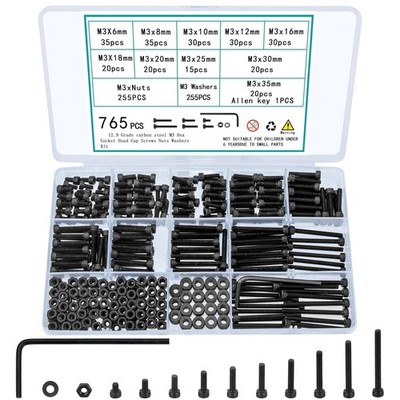 Screws Bolts and Nuts Assortment Kit, Small Hex Socket Head Cap M3 (765 Pcs)