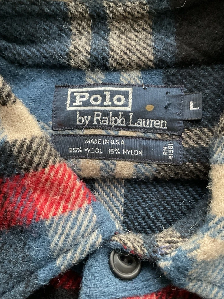 VNT Polo Ralph Lauren Camisa de Lana a Cuadros Con Botones Para Hombre Talla L Hecha en EE. UU. Rara Foto 2 de 4