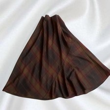 Isle Brown Red Tartan Plaid Check Flared Midi Skirt Size 22 Dark Academia