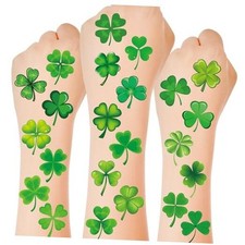 100 PCS St Patricks Day Tattoos, 4 Sheets Green Four Leaf Clover St Patricks