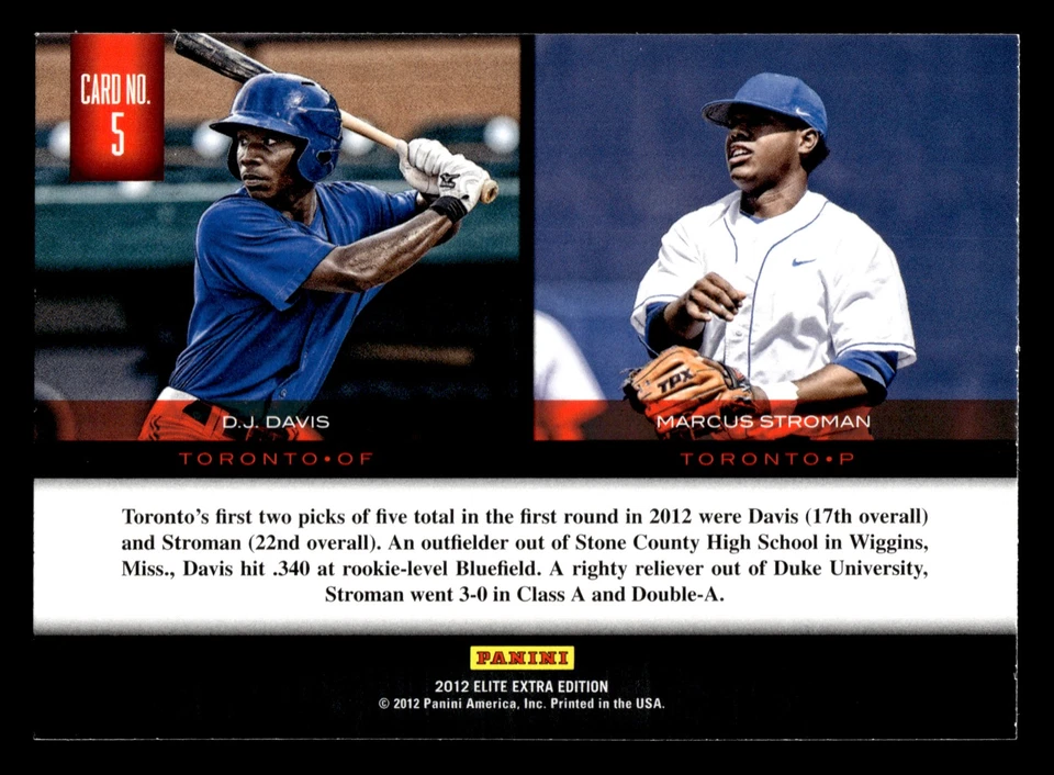 DJ Davis Marcus Stroman 2012 Elite Extra Edition #5 Building Blocks Dual - Image 2 of 2