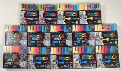 Uni POSCA Marker Lot - 14 Sets (120 Pens) - Brush Glitter Pastel Soft - NEW