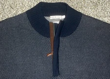 NWOT Men's PETER MILLAR 1/4 Zip Merino Wool Sweater XL BLUE PATTERN w/Suede Plaq