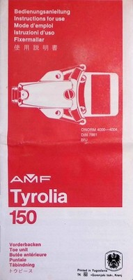 1970s Tyrolia 150 Ski Binding Manual 4-Panel Warranty Card Austria