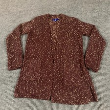 APT 9 Sweater Womens XS Red Open Front Cardigan Metallic Oversized Teacher Work