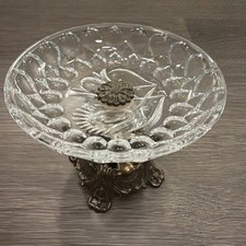 Vintage Glass Crystal Brass Pedestal Bowl Llwmc 1973 9319 4 34h Vintage Glass Crystal Brass Pedestal Bowl Llwmc 1973 9319 4 34h