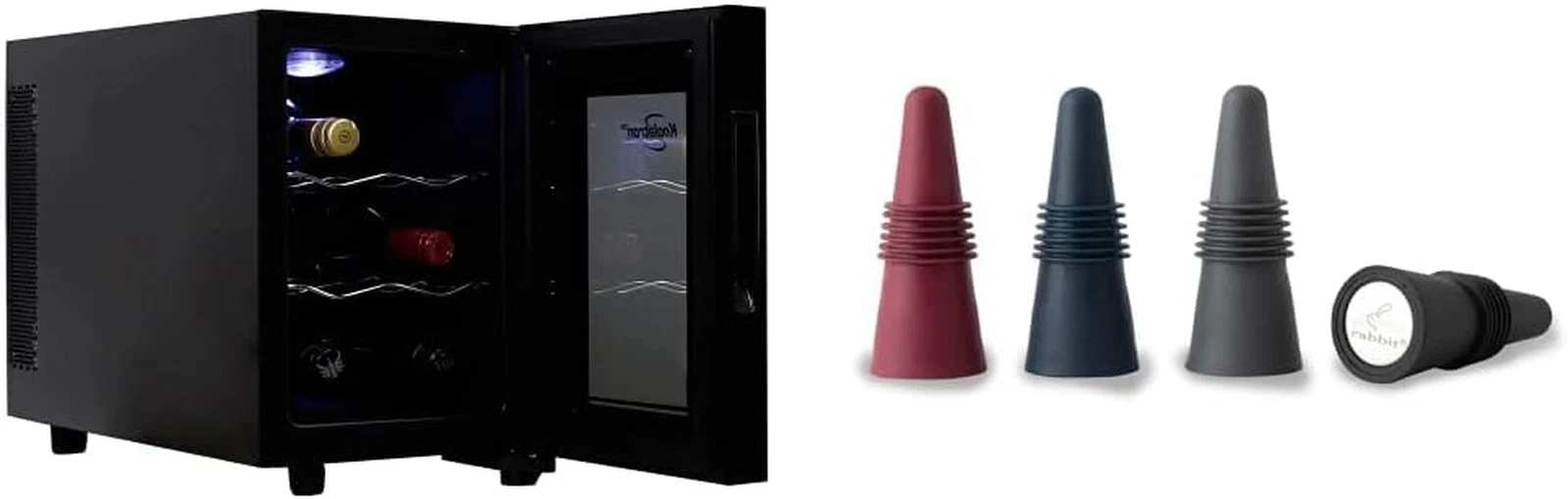 Thermoelectric Wine Cooler for 6 Bottles + 4 Colorful Rabbit Stoppers