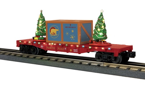 Coche plano MTH 30-76825 O Polo Norte con árboles de Navidad iluminados nuevo en caja | Condition: New