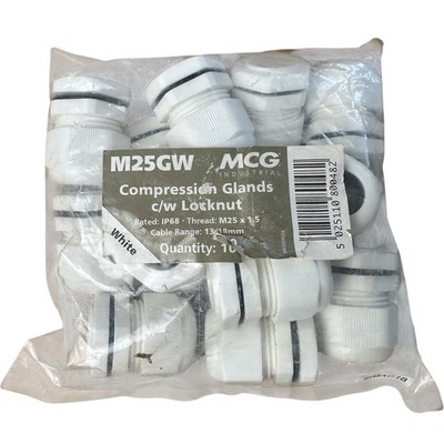 MCG Druckverschraubungen M25GW weiß Kontermutter IP68 10er Pack Kabelbereich 13 18mm