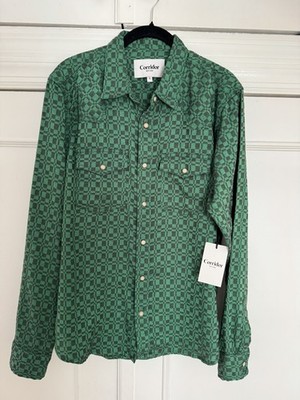 Corridor Small NWT Overshot Western Snap Shirt Custom Unique Pattern Check Green