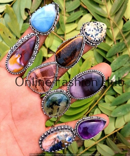 Amethyst & Mix  Gemstone 925 Sterling Silver Plated Rings Lot Bulk Jewelry