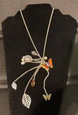 Multi-Butterfly Pendant Necklace w/Leaf and pearl